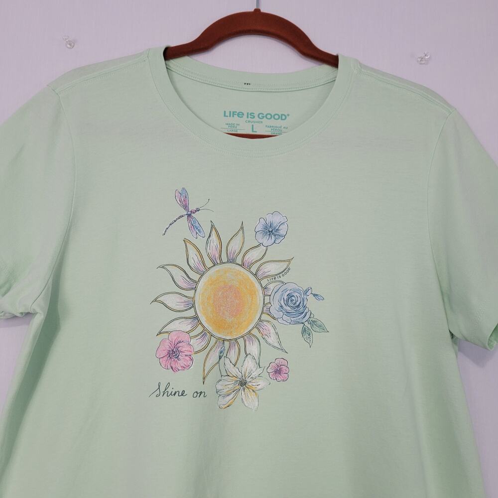 Life Is Good Crusher Short Sleeve Crew Neck T-shirt women's L Floral 'Shine On' - Picture 2 of 7